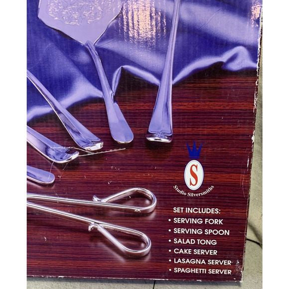 New Studio Silversmiths 5 Piece 12" Serving Set SilverPlated SaladTong SpoonFork - Picture 3 of 7